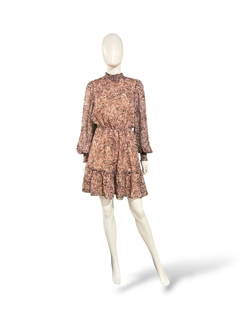 Love Wednesday Soft Lavender & Mauve Paisley Long-Sleeve Dress, Small